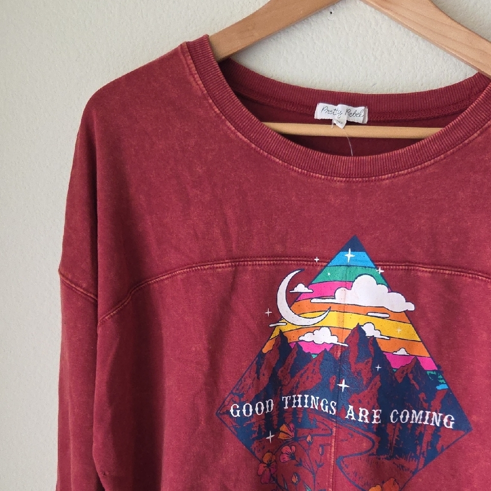 PRETTY REBEL Maroon Graphic Sweatshirt Sz L NWT Soft Cotton Blend Granola Girl - Picture 4 of 13